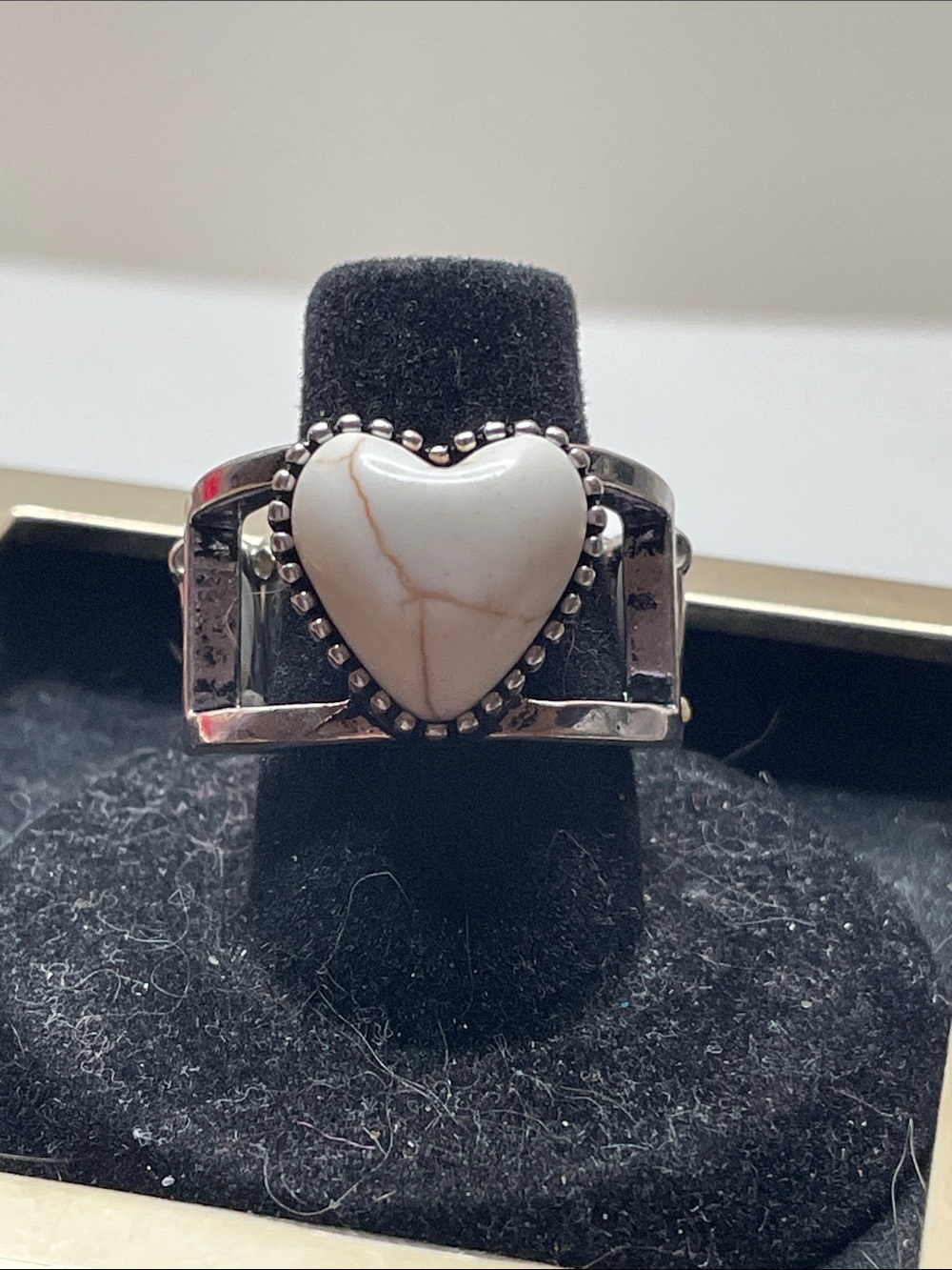 paparazzi White Heart Ring with Silver Accents